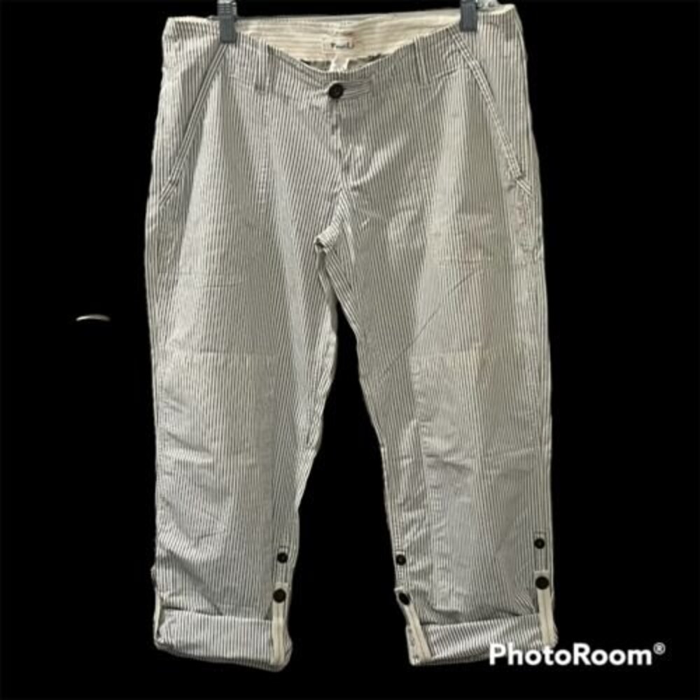 Fossil Women's Striped Roll Up Pants White Gray Cotton Pants Size 10